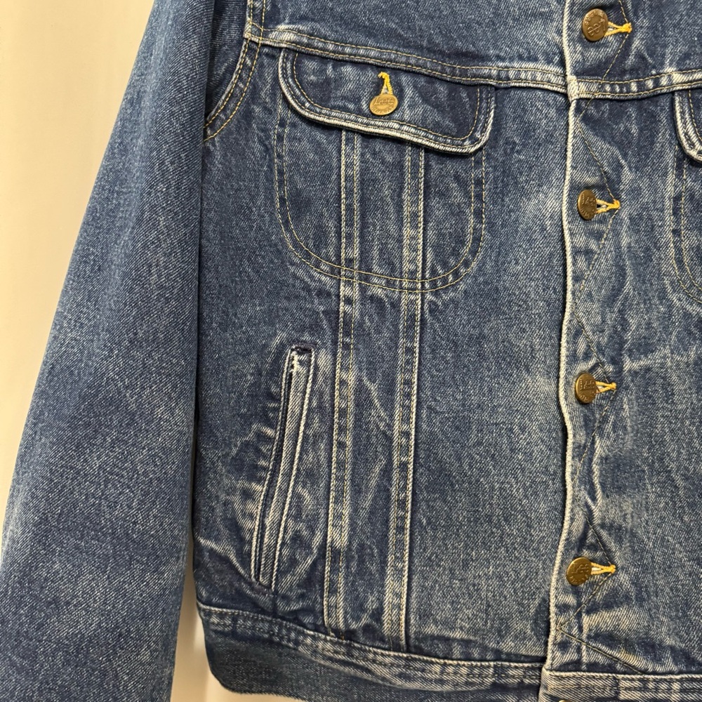 Vintage Lee Storm Rider Denim Jacket with Tan Corduroy Collar and Blanket Lined - Picture 2 of 16